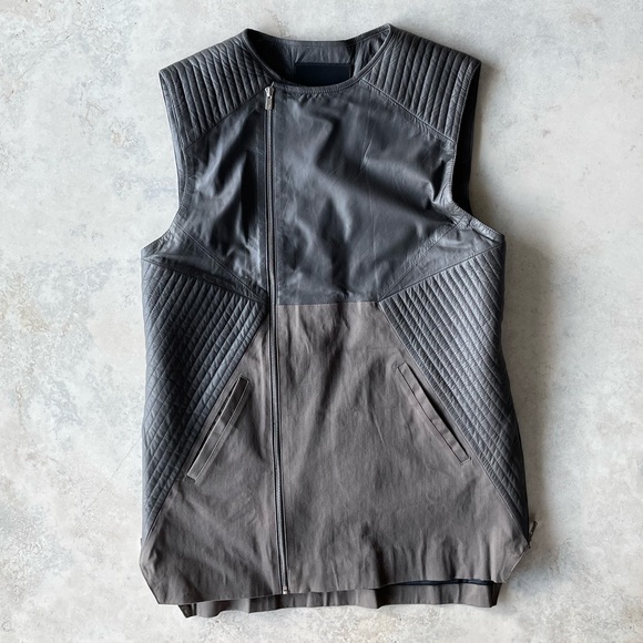Skingraft New With Tag Rare Leather and Cotton Grey Vest - Picture 1 of 9